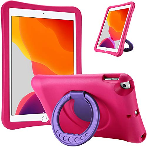ProCase Coque Enfant pour iPad 10.2, iPad 9/iPad 8/iPad 7, Étui Housse de Protection Maximale, Poignée Rotative à 360 Degrés-Magenta