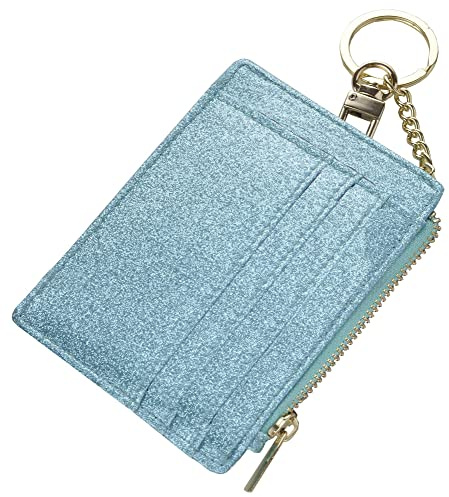 ehsbuy Mince Portefeuille Porte Carte Bancaire en Cuir RFID Bloquant Fermeture à Glissière Porte-Monnaie Porte-Clés pour Femmes Et Hommes