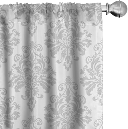 ABAKUHAUS Damast-Grau Vorhänge, Gardinen, Barock Botanik wirbelt, Fensterbehandlungen für Wohnzimmer Schlafzimmer Dekor, 2 Stück 75 cm b x 245 cm h, Pale Grau und Weiß