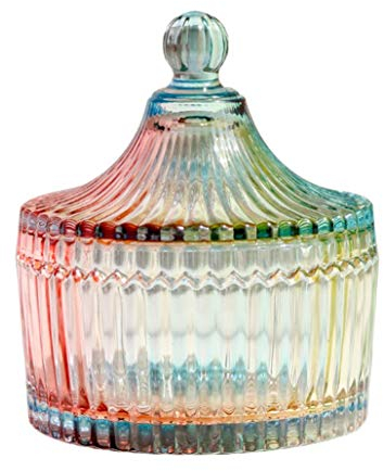 VASANA Bunte Glasdose mit Kristalldeckel, Süßigkeitenbox, Zuckerdose, Keksdose, Keksbehälter, dekorative Lebensmittelaufbewahrung, Organisation für Zuhause, Küche, Büro, 300 ml