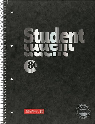 Brunnen 106782790 Collegeblock Student A4 Liniert, mit Randlinie innen und Außen, LIN. 27 Schwarz Premium Pressspan (5 Stück) [Office Product]