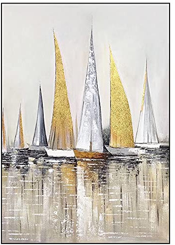 XIAONI Tableau Peinture Huile Sur Toile Grand Format,Art Mural Abstrait Moderne Extra Large Peintures Fraîches Sans Cadre Navire Mis À La Voile Art Mural Peint À La Main Texturé Pour Les Décorati
