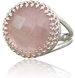 Weiblicher Ring von Anemone Jewelry - Schöner Rose Quartz-Ring aus Sterlingsilber - Edle 925 Sterlingsilberringe für Frauen - Handgefertigt - Größen 3 bis 12,5 - Gratis Geschenkbox