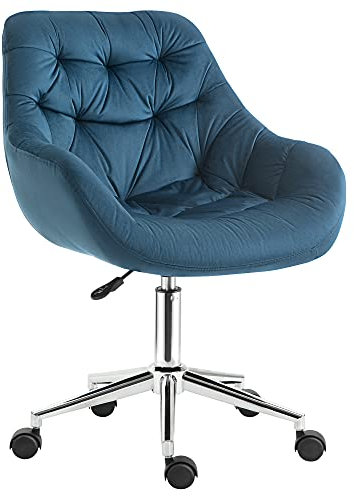 Vinsetto Home Office Chair Velvet Ergonomic Computer Chair Comfy Desk Chair with Adjustable Height, Arm and Back Support, Blue