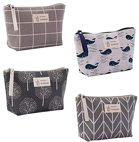 4 Stücke Kosmetiktasche, Tragbare Verfassungsbeutel, Segeltuch Makeup Tasche, Tragbare Klein Schminktasche, Bedruckte Make-up-Taschen, Kosmetiktasche mit Reißverschluss, für Kosmetik