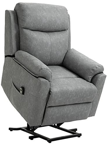 HOMCOM Power Lift Chair Electric Riser Recliner for Elderly, Faux Leather Sofa Lounge Armchair with Remote Control and Side Pocket, Grey