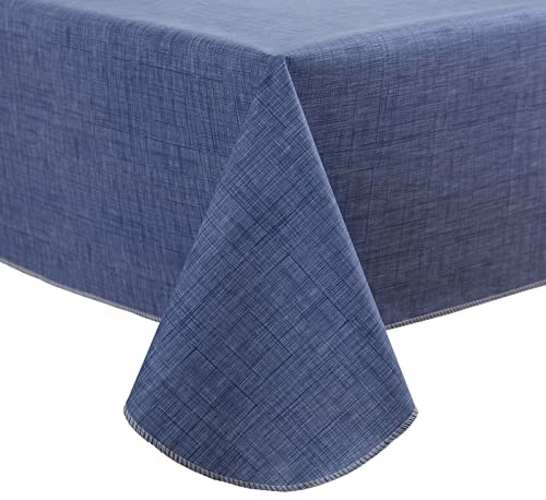 Pioggia Vinyl Tablecloth with Flannel Backing Rectangle Waterproof Oil-Proof Plastic Table Cloth Wipeable PVC Table Cover for Indoor and Outdoor (Blue, 60 x 84 Inch)