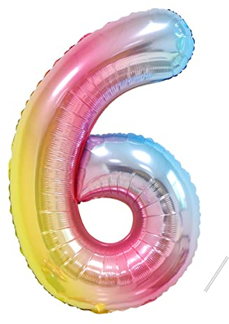 Geburtstag zahlen luftballon 6 jahre | Folienballon 6 XXL Kindergeburtstag Deko Regenbogen Farbverlauf-Riesen Folienballon in 40 - 101cm Geburtstagsdeko - Ballon Zahl Deko zum Geburtstag-Helium
