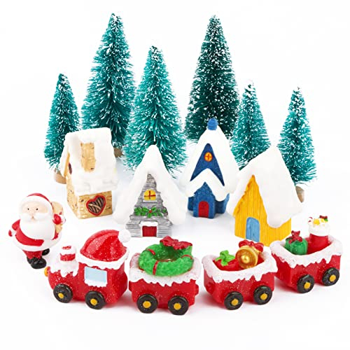 COLOFALLA 20pcs Mini Tren Árbol de Navidad Casitas de Navidad Decoracion Adornos Navidad en Miniatura Campana Casa Papá Noel Decoración Tarta Mesa Chimenea