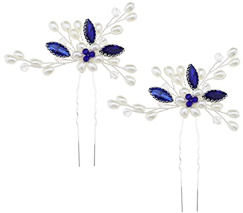 ECSiNG Blume Haarspange Blaue Strass Blume Haarnadeln Kristall Perle Haarteil Dekorative Accessoires für Frauen Dame Mädchen Hochzeit Party 10x8cm