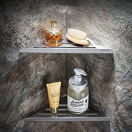 Biutimarden 2PC Gebürstet Duschregal Ohne Bohren Eckablage Badregal Selbstklebende SUS304 Edelstahl Duschablage Wandmontage Badezimmer Regal für Bad Küche