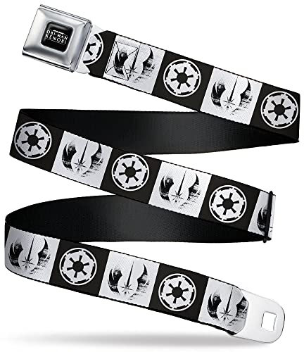 Star Wars Gürtel Sicherheitsgurt Schnalle Gürtel Obi Wan Kenobi Jedi Order Galactic Empire Logos Verstellbar, Schwarz, 1.5 Wide - Fits Pant Size 32-52