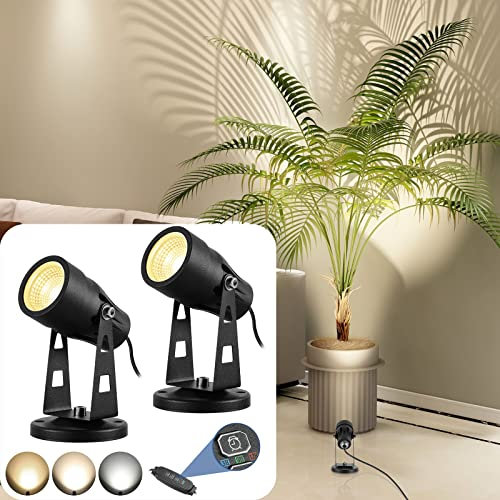 Junview 2-Pack LED Spot Lights Indoor 3000K-6000K Adjustable Up Light Floor Spotlight for Plants & Artwork with Auto On/Off Timer