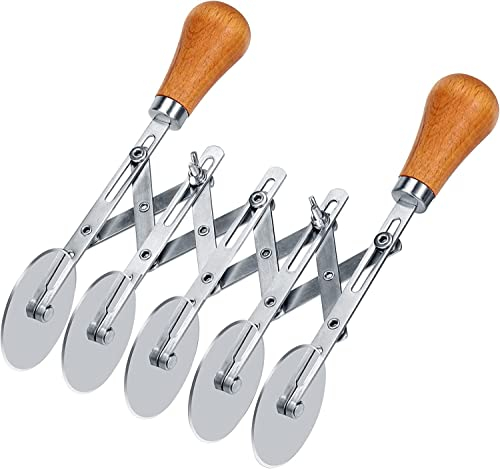 Teigschneider, 5-Rad-Teigausstecher mit Holzgriff, Pizzaschneider Edelstahl 5 Räder justierbar Kuchenteiler Pizzaschneider aus Edelstahl, zum Küchenbacken