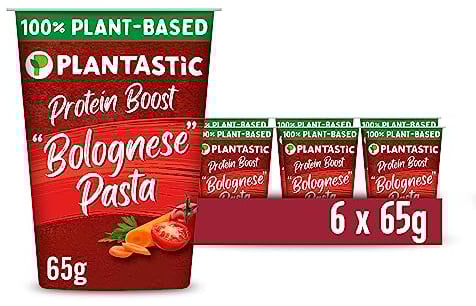 Plantastic Protein Boost Bolognese Pasta in a Rich Tomato Sauce, 100% Plant-Based 65 g (Pack of 6)
