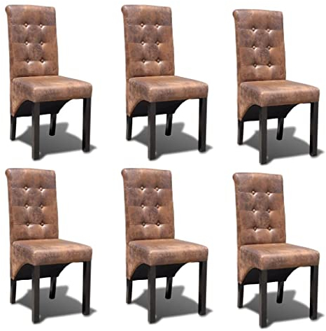 ZEYUAN Esszimmerstühle 6 STK Esszimmer Stühle, Essstühle, Dining Chairs, Armlehnstuhl, Schlafzimmerstuhl, Küchenstuhl, Esszimmermöbel, Braun Kunstleder