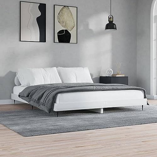 CIADAZ Bettgestell Hochglanz-Weiß 140x200 cm Holzwerkstoff, Bettrahmen, Betten, Bed Frame, Schlafzimmerbett, Gästebett