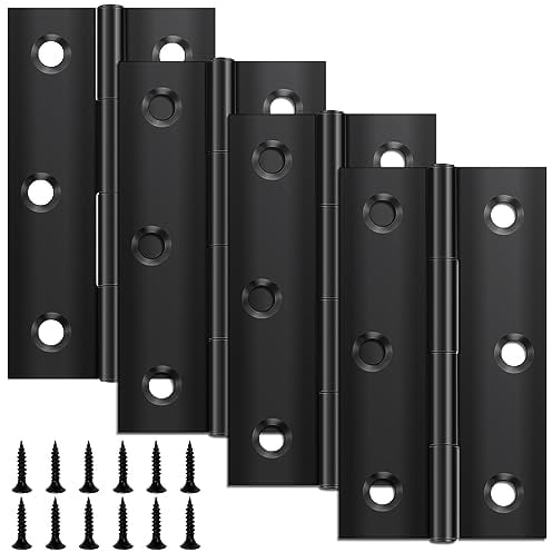 Yeepeo 4 Stück Scharniere Klappbar 68mm × 38mm, Schwarz Edelstahl Scharnier Klavierband Scharnieren Klein Scharnierband, Türscharnier für Türen Fenster Schränke mit 24 Stück Schrauben