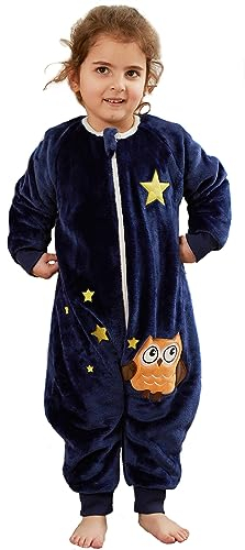XQ&XG Baby Schlafsack mit Füßen 2.0 Tog,Kinderschlafsack mit langen Ärmeln,Schlafsack Kinder mit Beinen für mädchen und Junge,Eule,120
