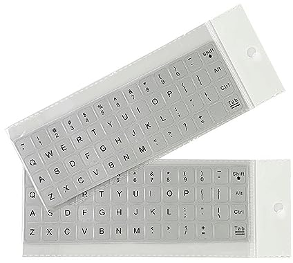 Autocollants universels pour Clavier Anglais, Paquet de 2 Autocollants pour Clavier, Autocollants pour Clavier d'ordinateur, Fond argenté et Gros Lettrage Noir, Autocollants pour Ordinateur Portable