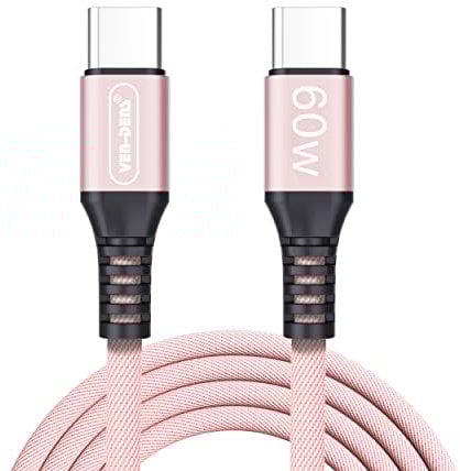 VEN-DENS USB C to USB C Charger Cable for iPhone 16e/16/16 Plus/16 Pro/16 Pro Max/15/15 Plus/15 Pro/15 Pro Max 60w Super Fast Charge Nylon Braided Type C Data Cable Lead For iPhone 16/15 (ROSE GOLD)