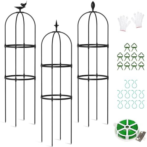 ZIKEBTUY Metal Garden Obelisk for Climbing Plant, 3Pcs Set Metal Plants Support Frame/Trellis for Public Spaces and Private Yards, 1.2m Height