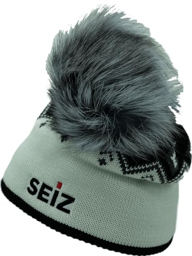 GCOM360 Mütze Seiz schwarz-Weiss mit Flauschbommel