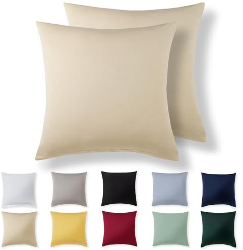 Alreya Jersey Kissenbezug - 60x60 cm - 2er Set - Beige | 100% Baumwolle Kissenhülle mit Reißverschluss - Kopfkissenbezug für Kissen 60 x 60 cm - Waschbar - Oeko-Tex zertifiziert