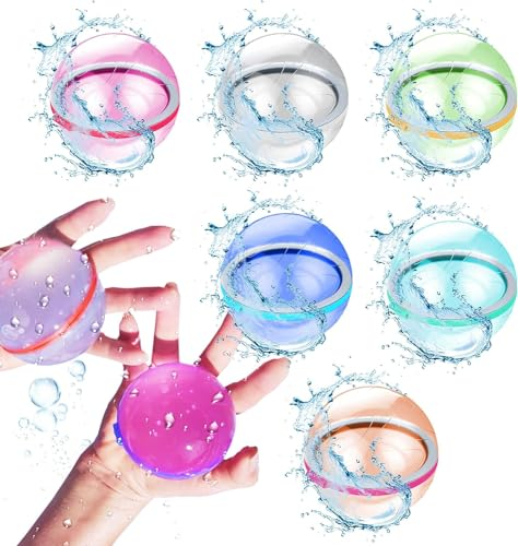 Wasserbomben 6 PCS Wasserbomben Selbstschließend Schnellfüller Wasserbomben Wiederverwendbaren Gemischt Wasserball für Kinder Sommer Draussen (runden)