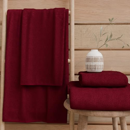 PETTI Artigiani Italiani - Serviettes de Bain 100% éponge de Coton, Ensemble de Serviettes 2+2, 4 pièces 2 Serviettes Visage et 2 Serviettes Mains, Serviettes Bordeaux