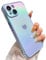 ZTOFERA Compatible with iPhone 13 (6.1) Case for Girls Women, Luxury Fluorescent Iridescent Matte Silicone Case with Cute Love Heart Pattern Plated Rim Shockproof Cover, Iridescent Sierra Blue