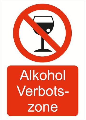 Indigos UG - Schild Alkohol Verbotszone - 148x210mm - Hotel, Firma, Schutz, KITA, Arzt, Praxis - Sicherheit - Warnung - Aluverbundplatte 3mm, Wohnung - Hinweisschild - Warnschild