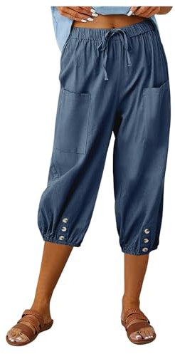 MJISG Sommerhose Damen Leicht Leinenhose Sommer Kurze Hosen Luftig Hohe Taille Caprihose Einfarbig Strandhose Damen Schuhe Sommer Palazzo Hose Damen Schwarz Hose Damen Sommer Lang Weit 2024
