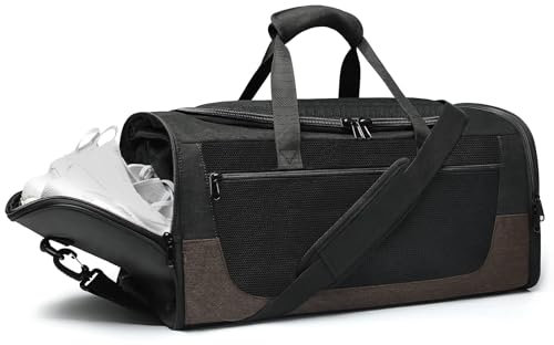 Sporttasche, Rucksack, wasserdicht, Sporttasche, Reisetasche, Wochenendtasche für Männer und Frauen, Übernachtungstasche mit Schuhfach, 95 Schwarz, Sport-Seesack