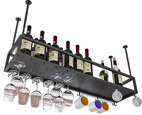 Weinregal Decken-Hängeschrank aus Eisen höhenverstellbar 11 8-23 6 Zoll schwarz zur Wandmontage ideal für Bars Cafés und Küchen (Größe: 100 cm)