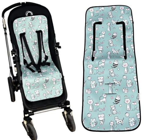 Colchoneta Silla de Paseo Universal Transpirable Idela para Verano con tejido 3d Cojín Silla de Paseo para el Cochecito o Silleta - danielstore (Premium-Cats Verde)
