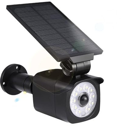 Swsdee Dummy Kamera mit Solarlampe, mit Bewegungssensor und 3 Modi, IP67 wasserdicht,LED Glühbirnen (Alles in einem)
