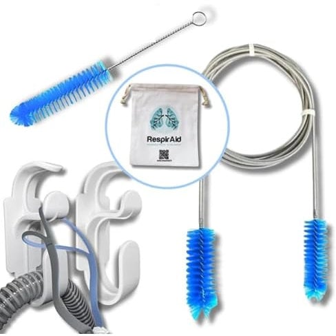 CPAP-Reinigungsset für ResMed, Löwenstein, Philips | Reinigungsbürste für Maske, Schlauch und Gerät | Zubehör zur Reinigung und Pflege bei Schlafapnoe, enthält Bürsten, Haken und Staubbeutel
