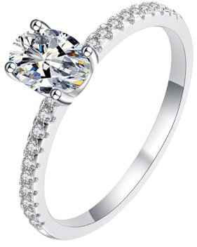18K White Gold Engagement Ring with 1ct Oval Lab Grown Diamond for Women, Size M 1/2