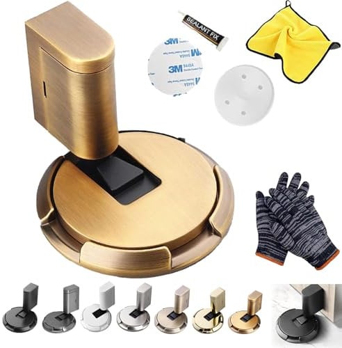 Mechanical Floor Door Stopper, 2024 Upgrade Punch-Free Mechanical Silent Floor Door Stop, Adjustable Height Silent Magnetic Door Holder for 3/4 Inch High Door Gaps Shock Absorbing (Yellow Bronze)