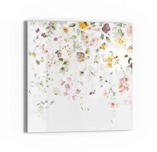 DEQORI Glas-Magnettafel | 50x50 cm cm groß | Motiv Zarte Blütenpracht | Memo-Board aus Glas | Magnetboard inkl. Magnete, Stift & Tuch für Küche & Büro | Tafel magnetisch & beschreibbar