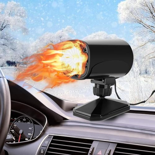COMBLU Chauffage de voiture portable 150 W 12 V Chauffage et dégivreur de voiture pour l'hiver, ventilateur de chauffage et de refroidissement rapide 2 en 1, base rotative à 360 degrés