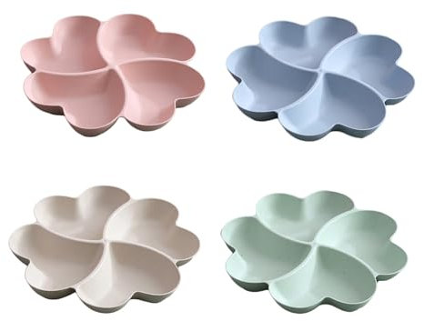 4 piatti da spuntino con scomparti, piatti con suddivisione, in plastica, riutilizzabili, per bambini, 4 scomparti, per (4 colori)