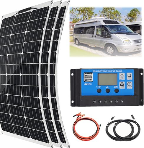 LVSEWOA Kit de Panneau Solaire 150w/300w/450w/600w, Charge d'énergie de Batterie 12v, Installation Facile, contrôleur de Charge 40a, pour Bateau, Voiture, Maison, Jardin, abri de Jardin, 450W