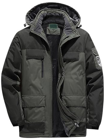 Herren Winter Fleecejacke Warme Gefüttert Skijacke Outdoor Winddicht Wasserdicht Jacke Große Größen Lang Verdickt Funktionsjacke mit Abnehmbarer Kapuze für Wandern Camping (AG,4XL) 54.99