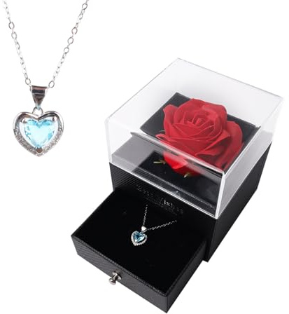 Sricam Forever Red Rose Jewelry Gift Box,Rose Box with Heart Necklace for Women, Present for Valentines Day, Mothers Day, Anniversary, Birthday