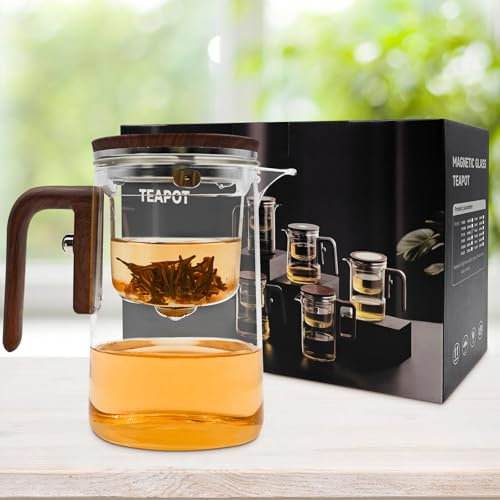 Enchanti Magic Glass Teapot With Infuser (27 Oz), Magnetic Filtration Clear Tea Pot With Removable Strainer And Lid For Loose Leaf And Blooming Tea Blooming Tea Maker 800 ml