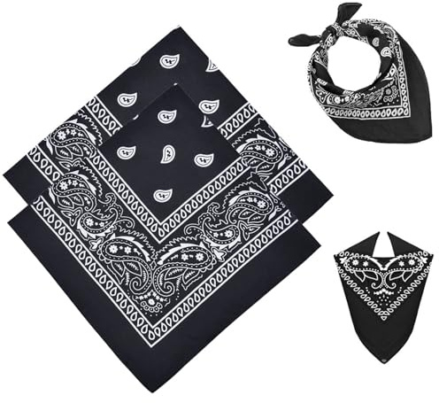 JJiaoLinin 2 Stück Schwarzer Bandana Schal,Paisley Halstuch,Bandanas mit Original Paisley Muster,Bandana Damen Herren,Headwear Haar Schal Ansatz Handgelenk Kopf Biker(55 x 55 cm)