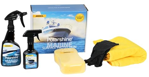 Mirka Polarshine Marine Oberflächenschutz-Set/Polarshine Final Finish Reinigungsmittel 500 ml, Polarshine Marine Shield Keramikbeschichtung 250 ml, Schwamm, Mikrofasertücher & Schutzhandschuhe