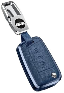 Porte-Coque de clé Etui Clés en Cuir Et Métal pour Golf 7 MK7 pour Tiguan MK2 pour Seat pour Ateca pour Leon FR 2 pour Ibiza pour Golf 8 MK8 pour Octavia Coque de clé(B Blue)